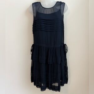 Club Monaco Sheer Navy Tiered Dress